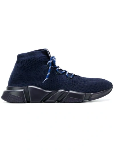 Balenciaga Mens Blue Speed Woven Lace-up Mid-top Trainers | ModeSens