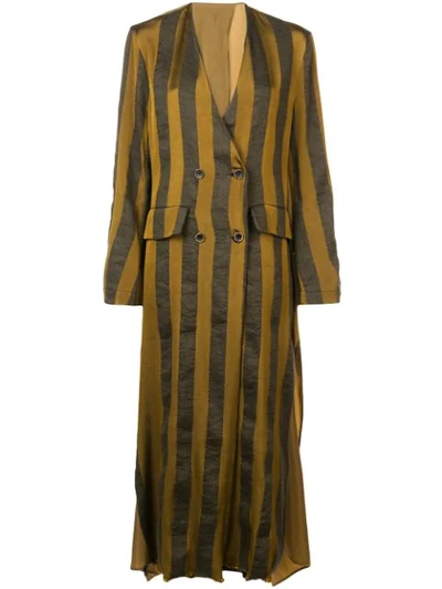 Uma Wang Striped Single Breasted Coat In Green