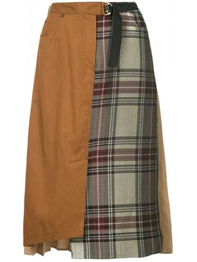 Guild Prime Pleated Contrast Check Skirt In Brown