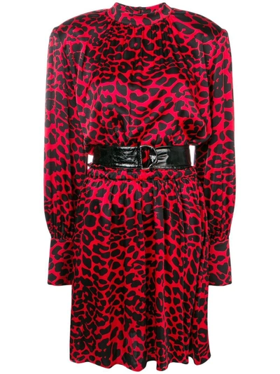 Federica Tosi Leopard Print Satin Mini Dress - Red