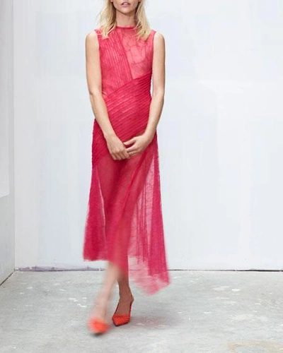 Jason Wu Sleeveless Collaged-lace Cocktail Dress In Magenta