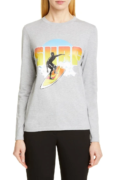 Michael Kors Long-sleeve Compact-cotton Surf Graphic Tee In Pearl Grey