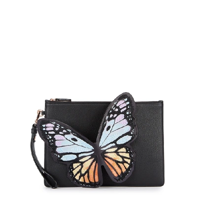 Sophia Webster Flossy Butterfly Leather Pochette Clutch Bag In Black