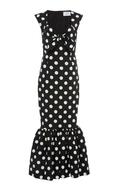 Rebecca De Ravenel Tie-front Polka-dot Stretch-cotton Maxi Dress In Black