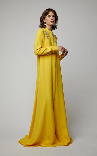 Carolina Herrera Long-sleeve Silk Caftan In Yellow