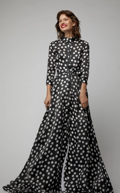 Carolina Herrera Silk Polka-dot Trench Gown In Black/white