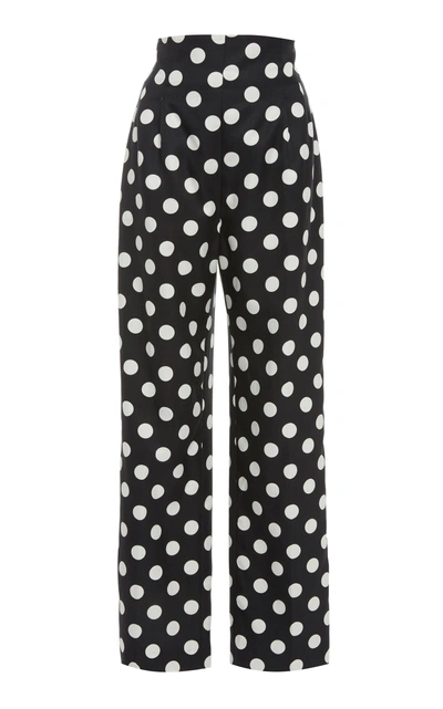 Rebecca De Ravenel High-waisted Polka-dot Silk Twill Cropped Pants In Print