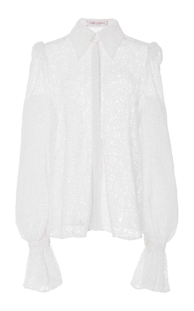 Carolina Herrera Puff-sleeve Cotton-blend Shirt In White