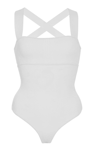 Khaite Alexa Rib-knit Cross-back Bodysuit In White