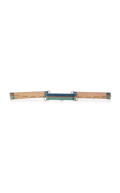 Carolina Herrera Snake Chain Belt With Zigzag Top Stitch In Blue