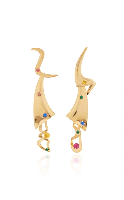 Rodarte Gold Modern Shapes Earring With Swarovski Crystals