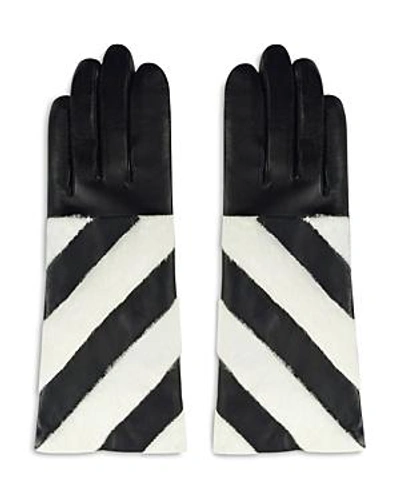 Aristides Striped Rabbit Fur-trim Gloves In Black/white