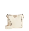 Valentino Garavani Rockstud Mini Vitello Stampa Leather Hobo Bag In Ivory