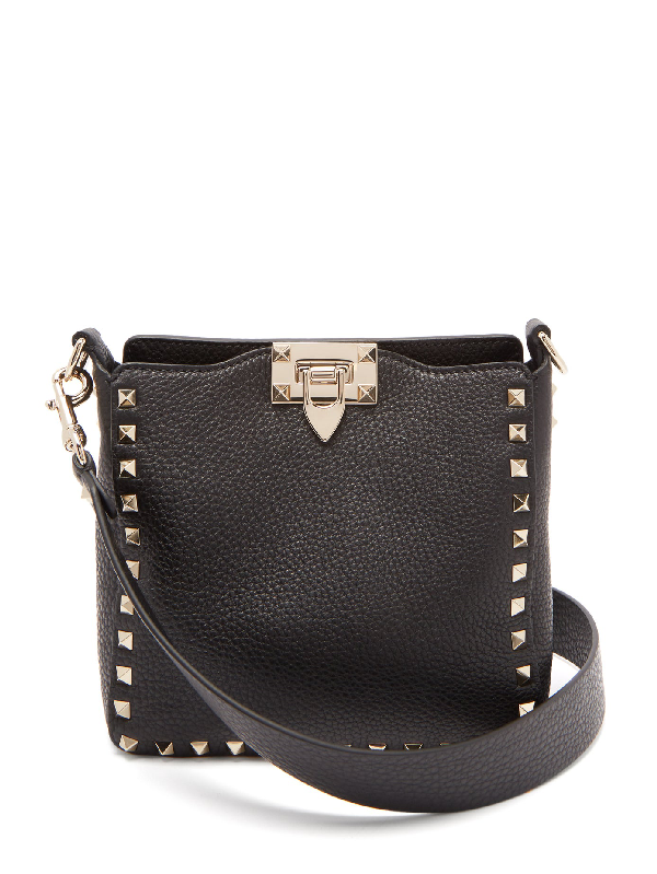 Valentino Rockstud Mini Vitello Stampa Leather Hobo Bag In Black | ModeSens