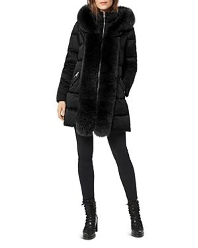 One Madison Fox Fur Placket Puffer Coat In Black