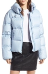 Kendall + Kylie Convertible Hood Short Puffer Coat In Ice Blue