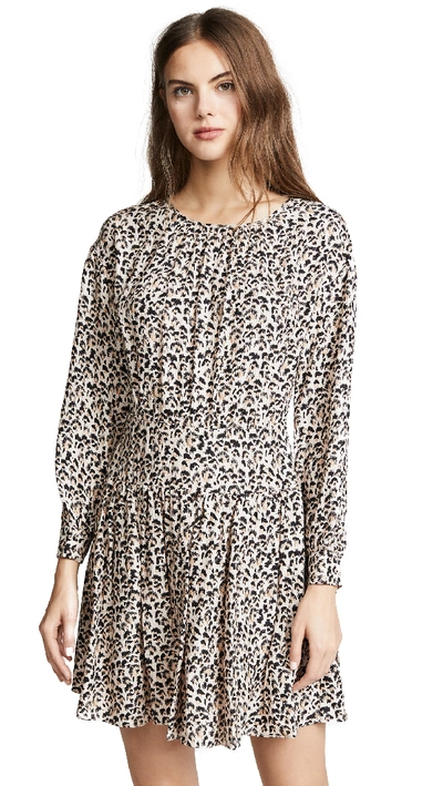 Rebecca Taylor Long-sleeve Silk Leopard-print Short Dress In Caramel Combo