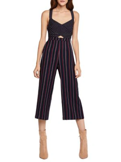 Bcbgeneration Striped Mixed-media Cropped Jumpsuit In Navy