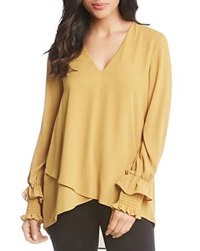 Karen Kane Smocked Sleeve Crossover Top In Mustard