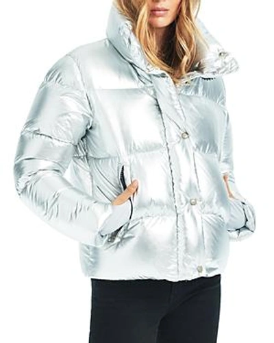 Sam Andi Short Down Puffer Coat In Silver/ice