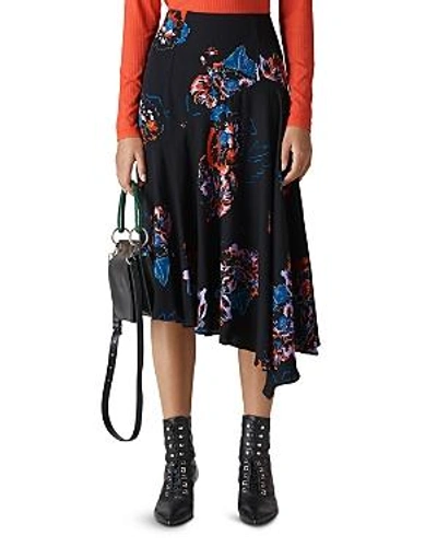 Whistles Freya Floral Asymmetrical Skirt In Black/ Multi