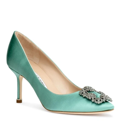 Manolo Blahnik Hangisi 70 Satin Green Fmc Pumps