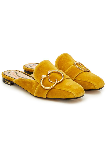 yellow velvet mules