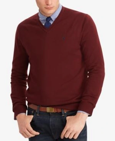 Polo Ralph Lauren Men's Merino Wool V-neck Sweater In Classic Wine