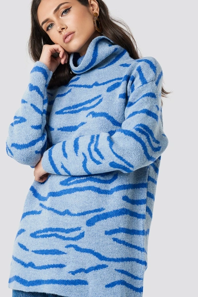 Na-kd Animal Printed Tiger Sweater - Blue