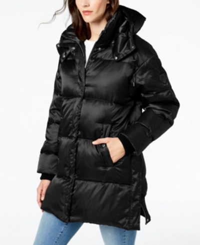 Vince Camuto Hooded Double Zipper Puffer Coat In Black