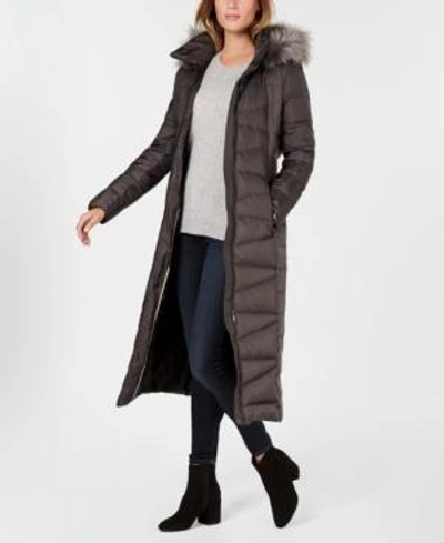 Calvin Klein Faux-fur-trim Maxi Puffer Coat In Titanium