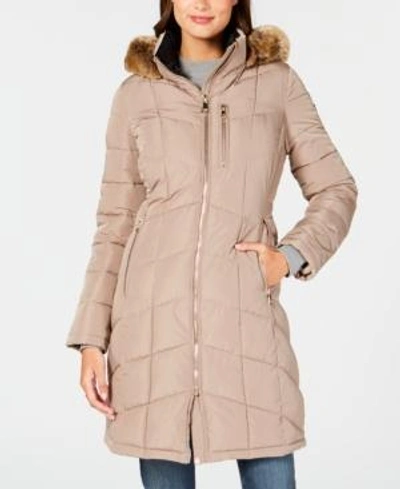 Calvin Klein Faux-fur-trim Hooded Puffer Coat In Tawny Owl | ModeSens