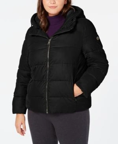 Calvin Klein Plus Size Hooded Puffer Coat In Black