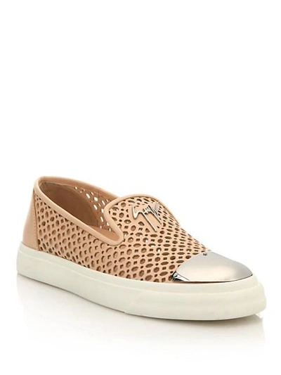 Giuseppe Zanotti Metal Captoe Perforated Leather Skate Sneakers In Shell