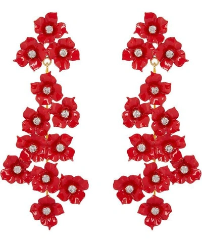 Jennifer Behr Roseanne Crystal Floral Drop Earrings In Red