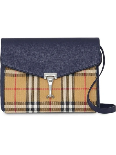 Burberry Small Vintage Check And Leather Crossbody Bag In Blue