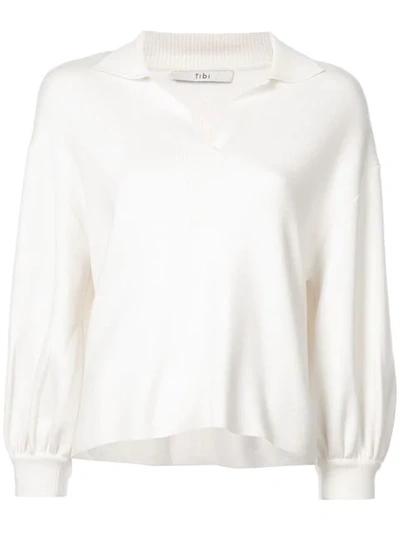 Tibi Polo Neck Knitted Sweater In White