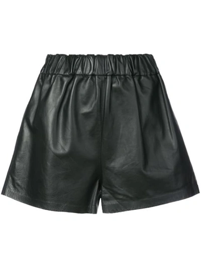 Tibi Tissue Leather Shorts In Black