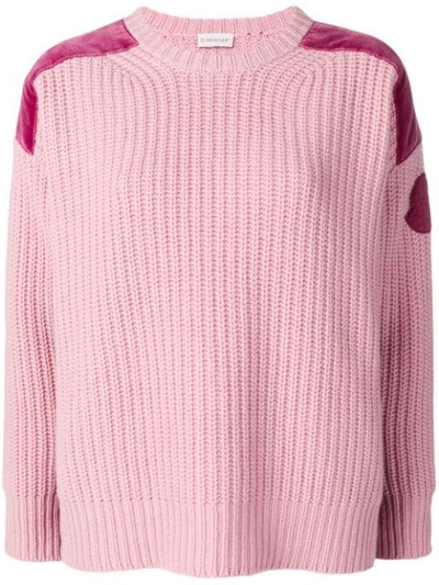 Moncler Velvet Panel Jumper In Pink