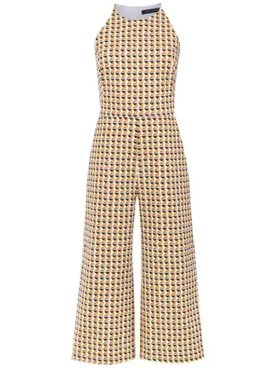 Andrea Marques Printed Cropped Jumpsuit In White