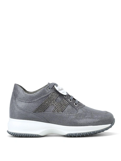 Hogan Embellished Grey Suede Interactive Sneakers