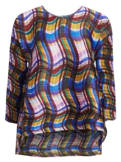 Issey Miyake Pleats Please By  Wavy Plaid Top In Multicolor