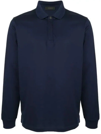 D'urban Long-sleeve Polo Shirt In Blue
