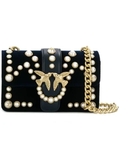 Pinko Mini Love Velvet Pearls 1 Shoulder Bag In Blue