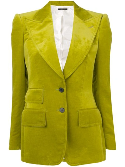 Tom Ford Buttoned Velvet Blazer In Green