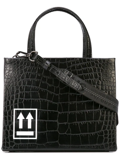 Off-white Crocodile Texture Mini Box Bag - Black