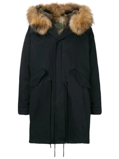 Amen Hooded Parka Coat In Black