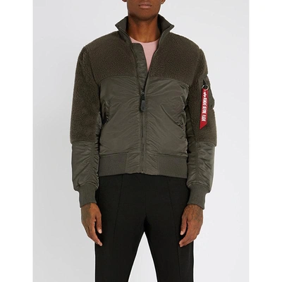 Alpha Industries Faux-shearling And Shell Bomber Jacket In Grey Black