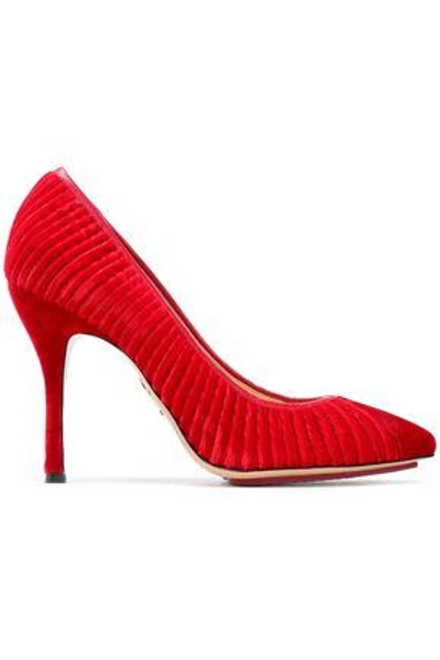 Charlotte Olympia Pleated Velvet Pumps In Red