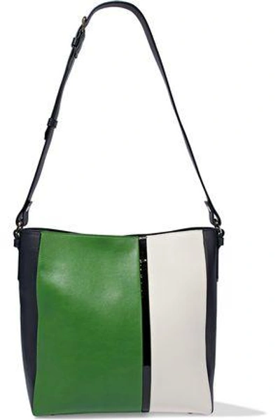 Lanvin Woman Color-block Matte And Patent-leather Tote Green